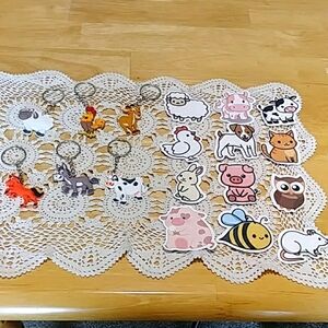 Farmhouse animals keychains and stickers bundle, new items